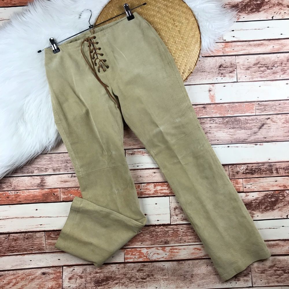 Vintage Y2K leather suede lace up lowrise pants‎ women’s 4 petite